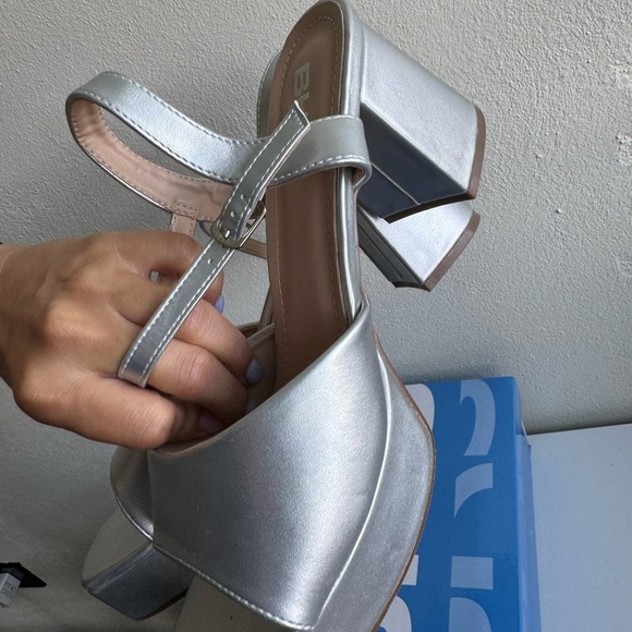 Silver BKS Block Heel Sandals - Size 10M - Picture 6 of 14